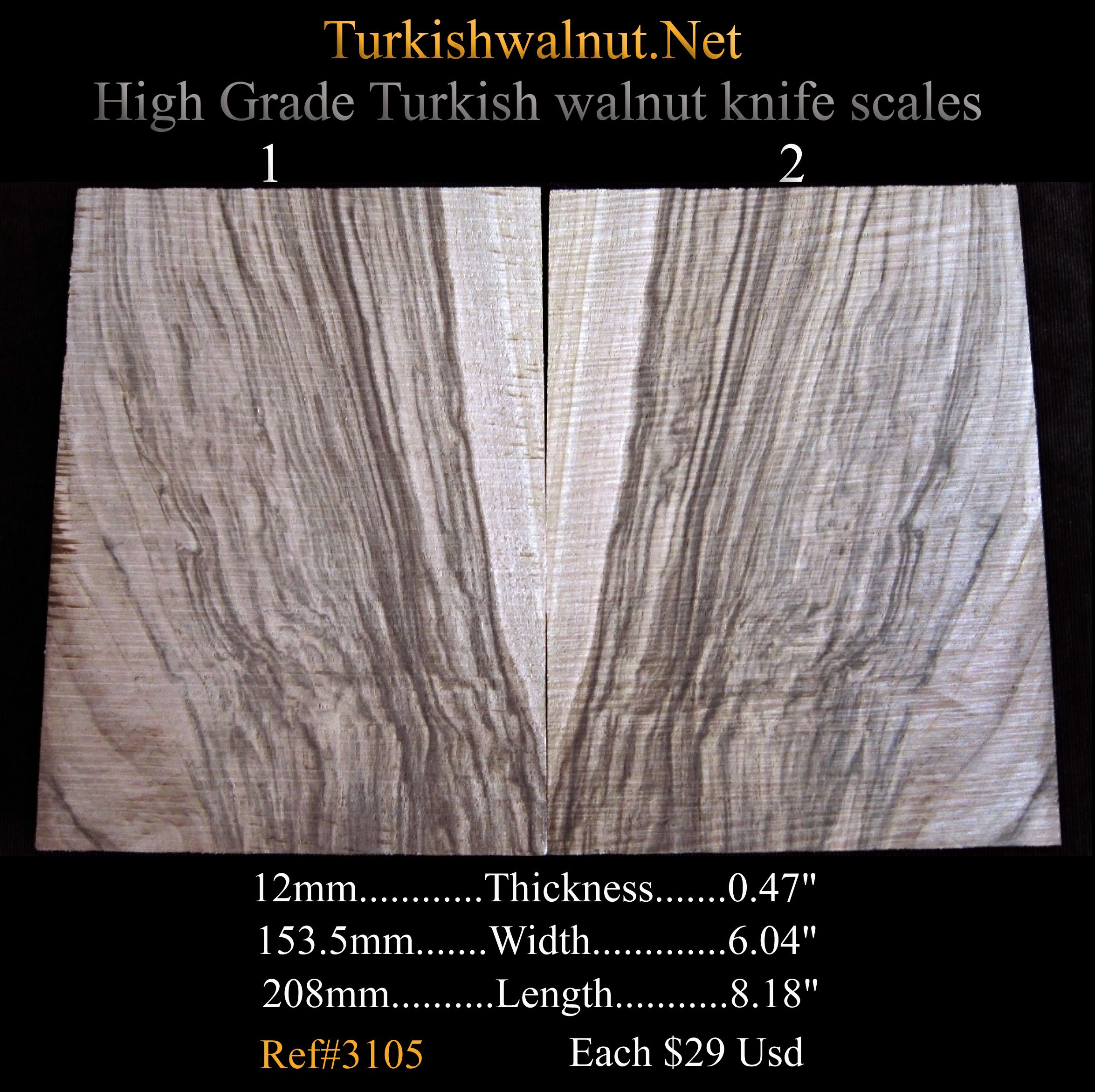 Extra Large Walnut Wood Scales ( Exhibition Grade ) International